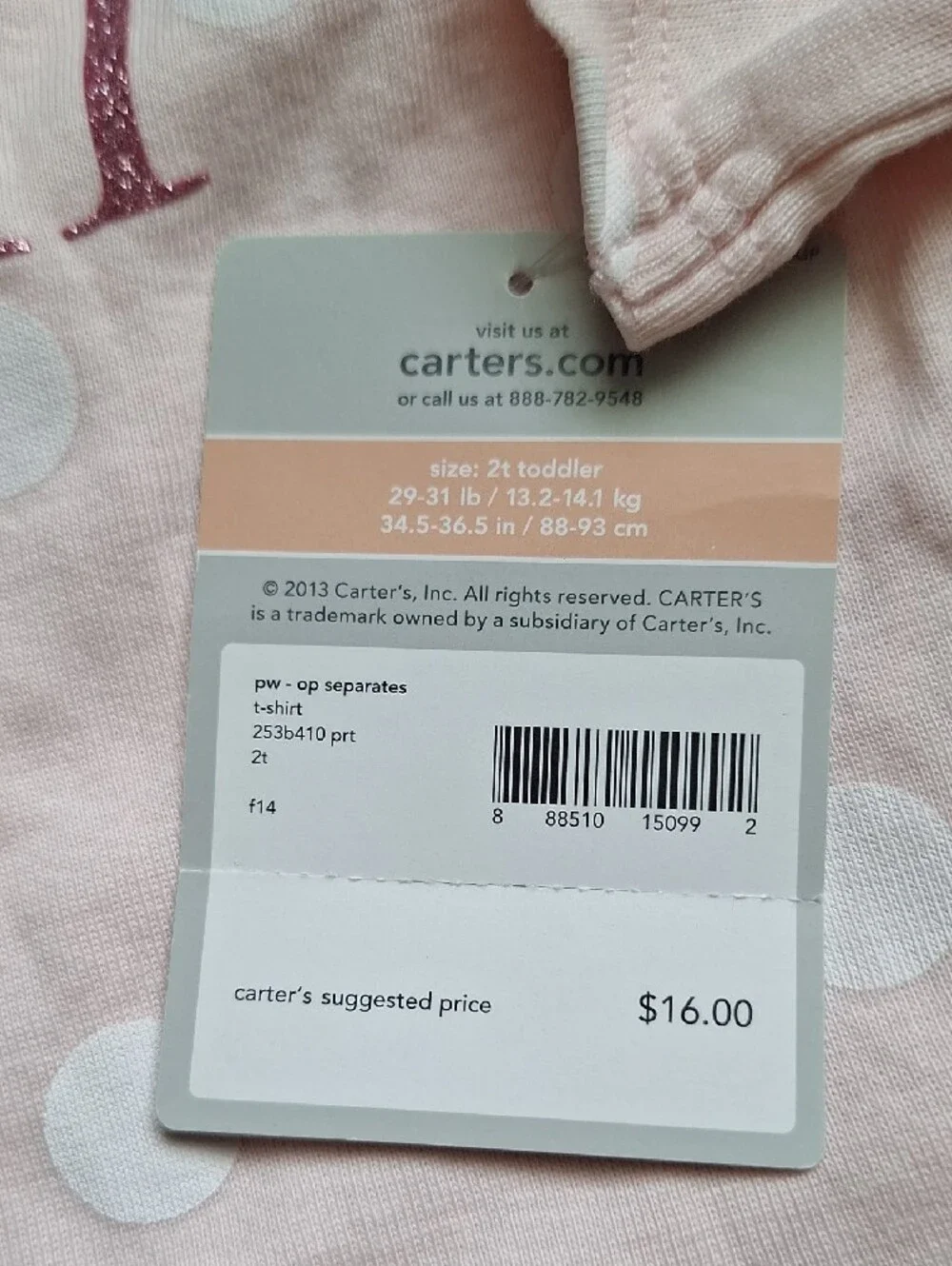 Carter's Light Pink Polka Dot Long Sleeve Tee with Glitter Heart
